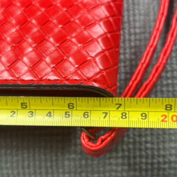 YSL Yves Saint Laurent Shoulder Bag Red Woven Leather Tassel Pockets - Picture 9 of 11